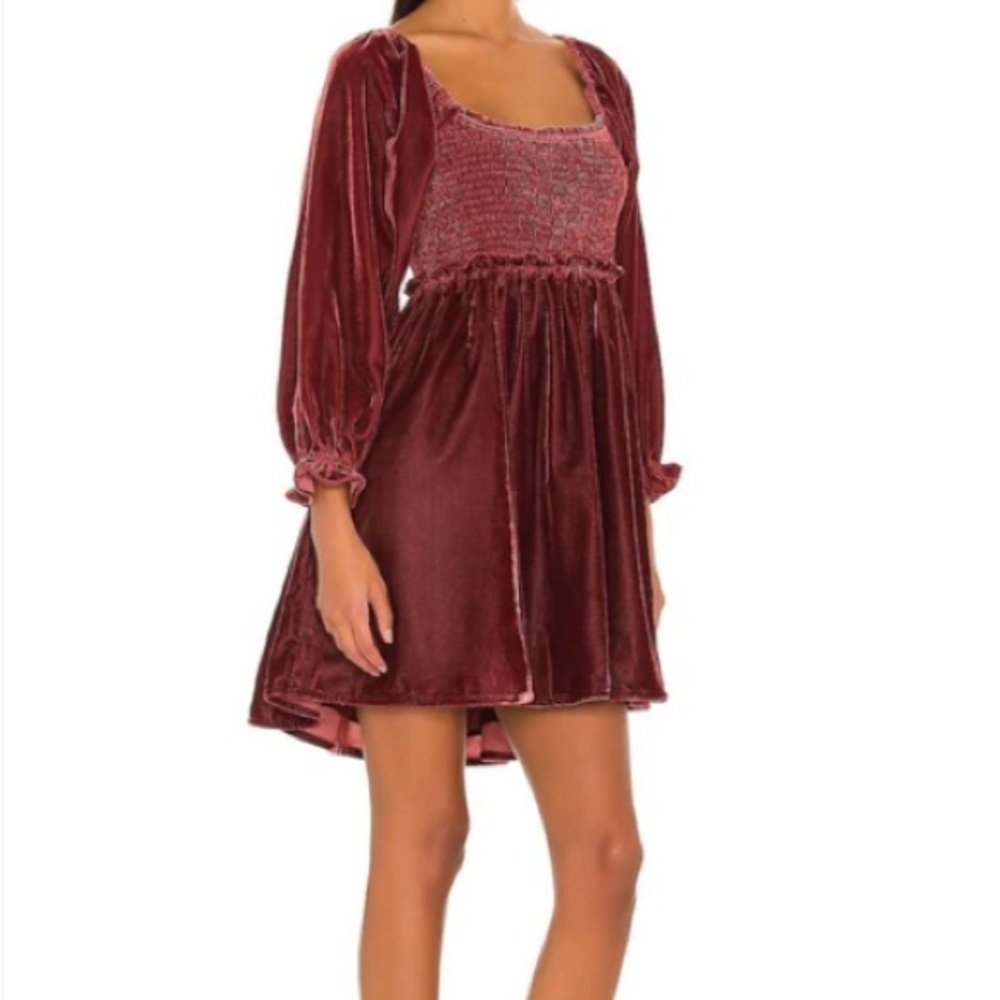 Free people Movement Women's Daphne Velvet Sleeve Mini Dress roan rouge … - Picture 1 of 16